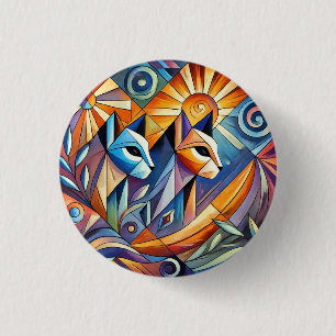 Abstract Geometric Cats with Vibrant Colours 1 Inch Round Button