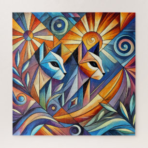 Abstract Geometric Cats with Vibrant Colours Jigsaw Puzzle