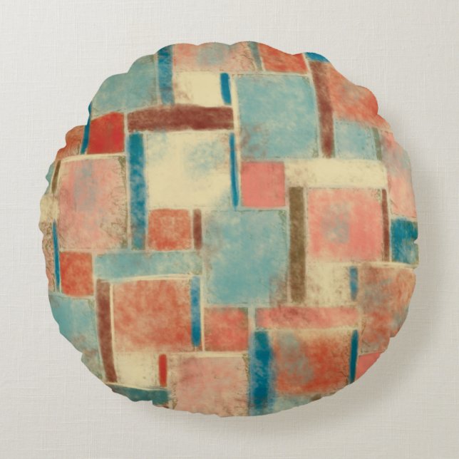 Abstract Geometric Chequered Round Throw Pillow (Front)