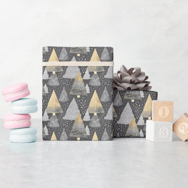 Abstract Geometric Christmas Tree Elegant Gold  Wrapping Paper (Baby Shower)
