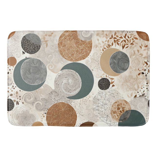 Abstract Geometric Circle Pattern Neutral Boho Bath Mat (Front)
