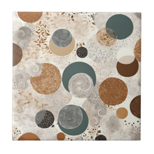 Abstract Geometric Circle Pattern Neutral Boho Tile