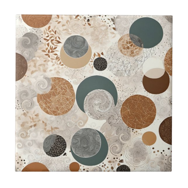 Abstract Geometric Circle Pattern Neutral Boho Tile (Front)
