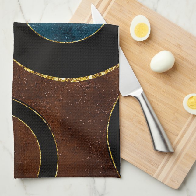 Abstract Geometric Circles Gold  Glitter Foil | Kitchen Towel (Quarter Fold)