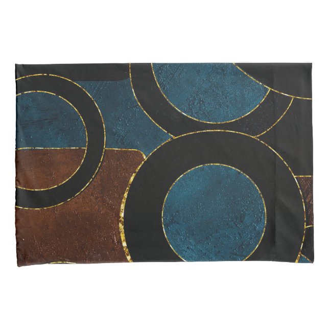 Abstract Geometric Circles Gold  Glitter Foil | Pillowcase (Front-Right)