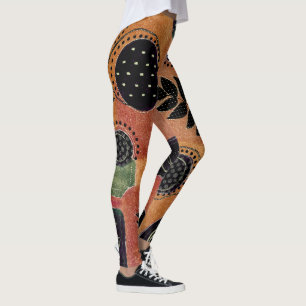 Abstract Geometric Circles Shapes and Leaves   Leggings