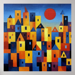 Abstract Geometric Cityscape Colorful Modern Art  Poster