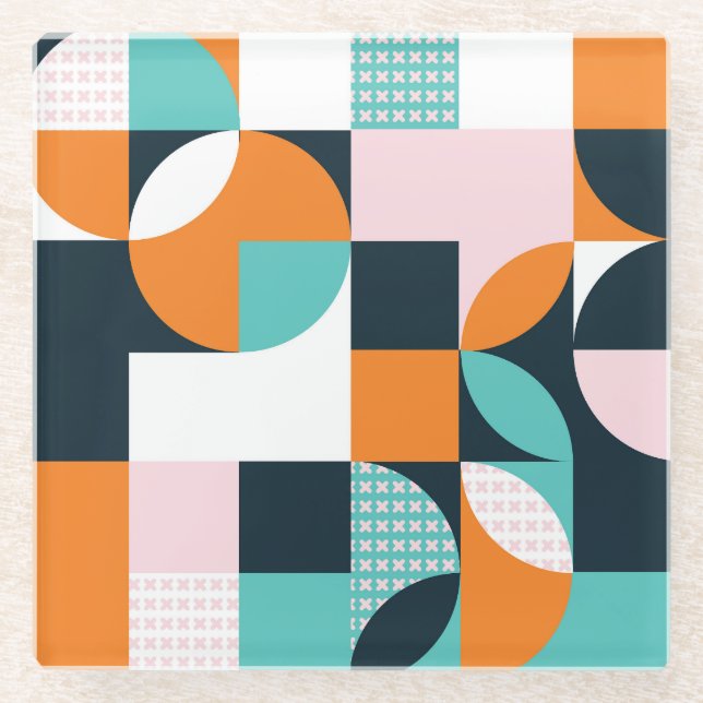 Abstract Geometric: Colourful 3D Effect. Glass Coaster (Front)