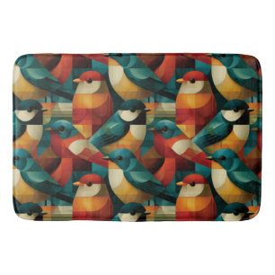 Abstract Geometric Colourful Birds Seamless Patter Bath Mat