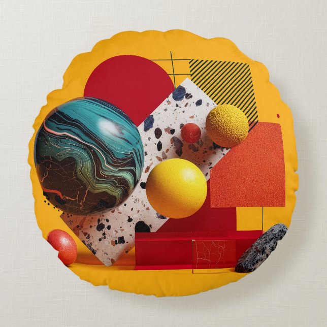 Abstract geometric colourful composition  round pillow (Front)