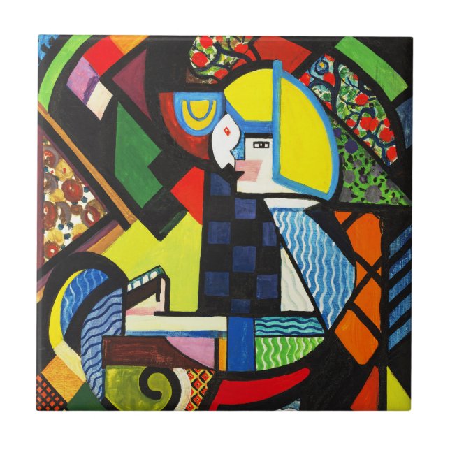 Abstract Geometric Colourful Modernist Painting Tile (Front)