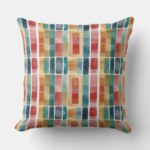 Abstract Geometric Colourful Red Shapes Watercolo Outdoor Pillow