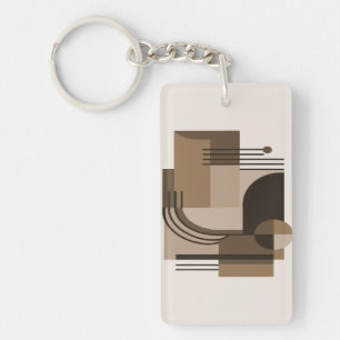 Abstract Geometric Composition in Earthy Tones Keychain