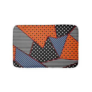 Abstract Geometric Composition: Orange Blue Patter Bath Mat