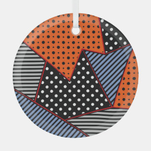Abstract Geometric Composition: Orange Blue Patter Glass Ornament