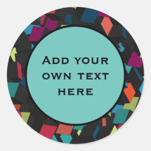 Abstract Geometric Cube Pattern Custom Text Classic Round Sticker