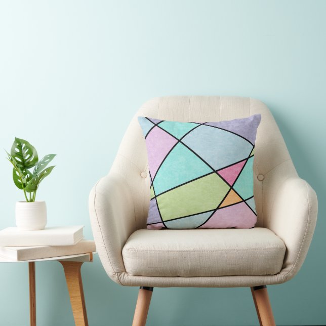 Abstract Geometric Cute Pastel Blue Pink Lilac Throw Pillow (Chair)