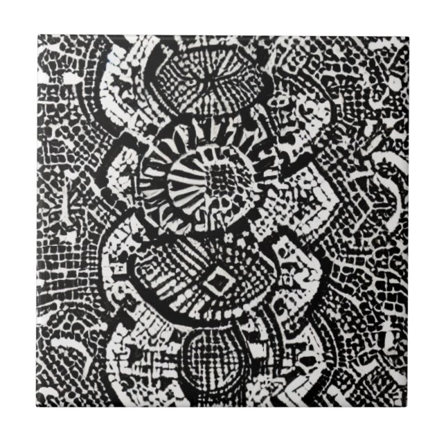Abstract geometric design black white tile (Front)