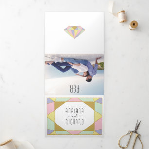 Abstract geometric diamond modern wedding Tri-Fold invitation