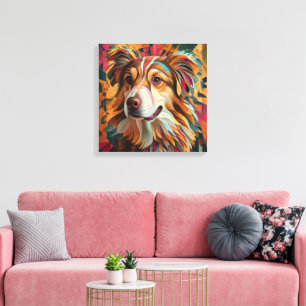 Abstract Geometric Dog Portrait – Digital Art Canvas Print