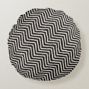 Abstract Geometric Doodle: Black White Pattern Round Pillow