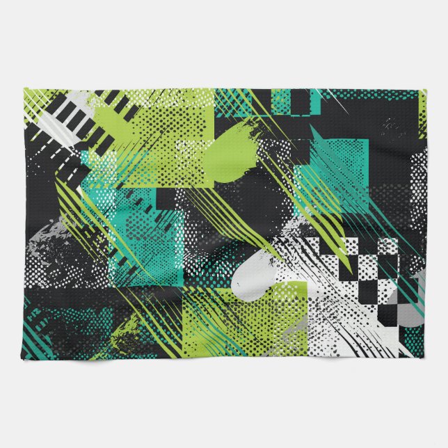 Abstract Geometric Dots Stripes Pattern Kitchen Towel (Horizontal)