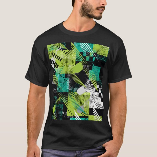 Abstract Geometric Dots Stripes Pattern T-Shirt (Front)