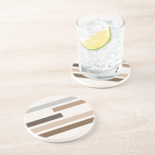 Abstract Geometric Earthtones Stripes Art Pattern Coaster (Side)