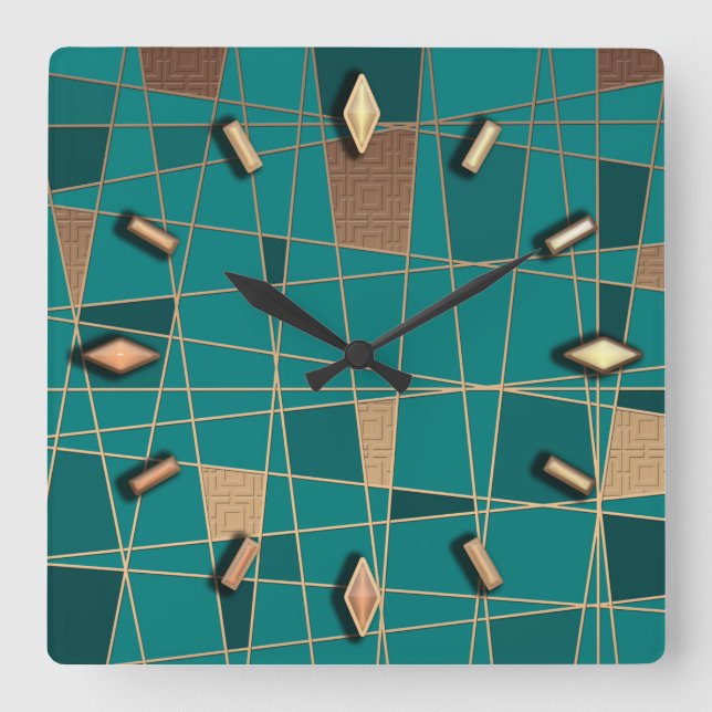 Abstract, geometric, elegant, colorful, polygonal square wall clock (Front)