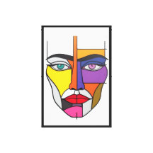 Abstract Geometric Face: Colorful Cubist Pop Art A