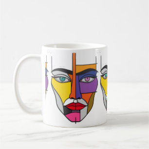 Abstract Geometric Face: Colorful Cubist Pop Art A Coffee Mug