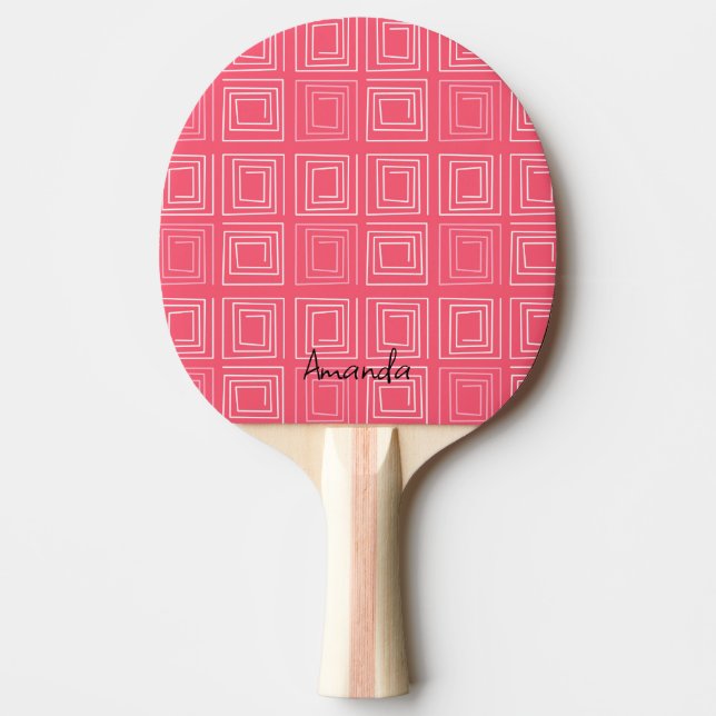 abstract geometric fashionable sixties pink  ping pong paddle (Front)
