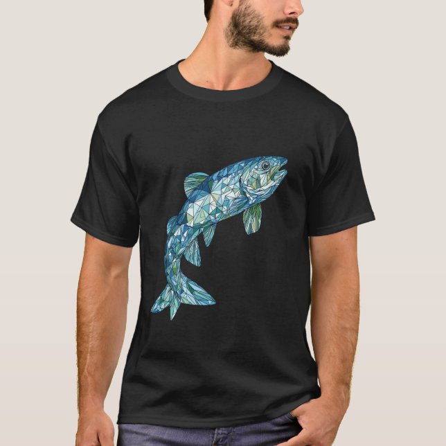 Abstract Geometric Fish Mosaic Aquatic T-Shirt (Front)