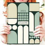 Abstract Geometric Green 2025 Custom Name Planner<br><div class="desc">Embrace organization with this modern and artistic planner featuring an abstract geometric design in calming green, beige, and cream tones. Personalize it with your name for a unique touch. This planner is perfect for keeping track of appointments, to-dos, and all your important dates throughout 2025. With its contemporary design and...</div>