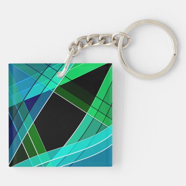 Abstract, geometric , green , blue , black keychain (Back)