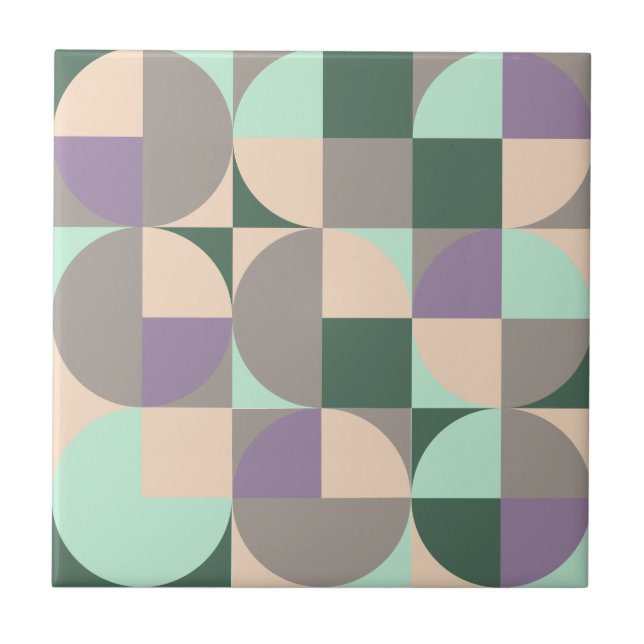 Abstract geometric green lavender beige tile (Front)