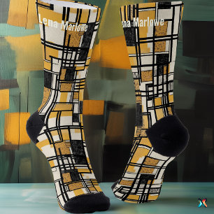Abstract Geometric Grid in Mustard & Black custom Socks
