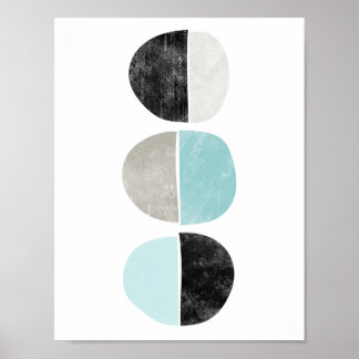 Abstract, geometric, half circles poster in teal