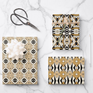 Abstract Geometric Harmony: Brown, Beige, Black Wrapping Paper Sheet