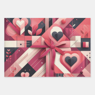 Abstract geometric hearts and bold colour blocks  wrapping paper sheet