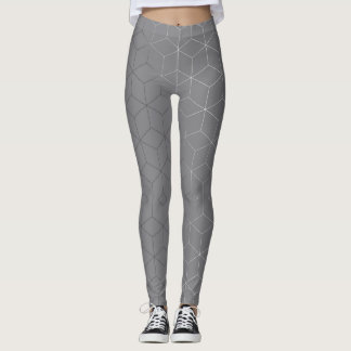 Abstract Geometric Image on Attractive Silver Grey Leggings