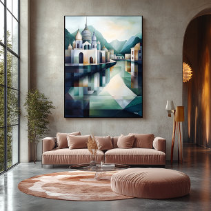 Abstract Geometric Indian Skyline with Temples  Canvas Print