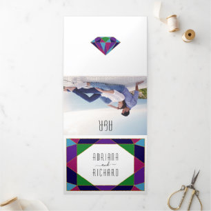 Abstract geometric jewel typography wedding Tri-Fold invitation