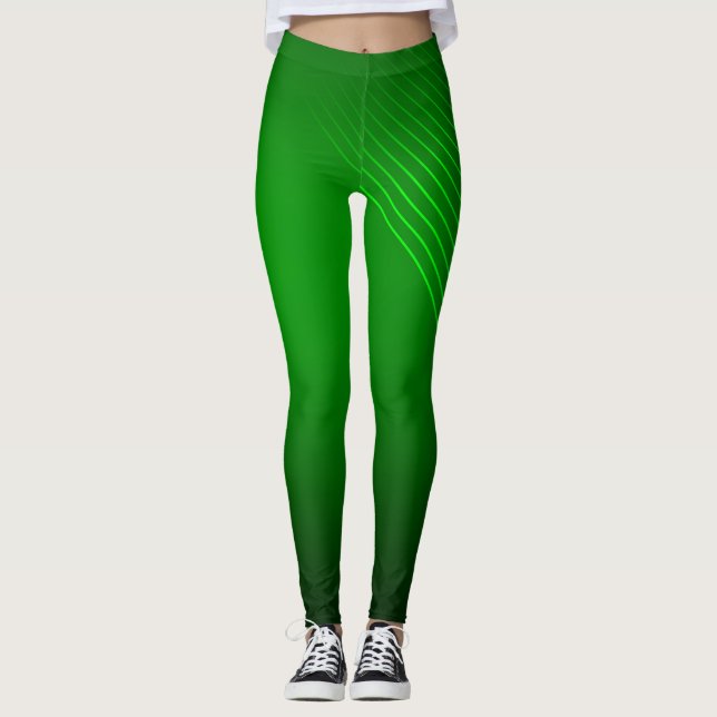 Abstract Geometric Lines on Deep Green Leggings (Front)