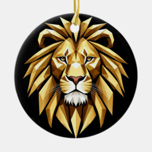 Abstract Geometric Lion Art with Intense Gold Tone Ceramic Ornament