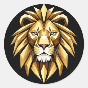 Abstract Geometric Lion Art with Intense Gold Tone Classic Round Sticker