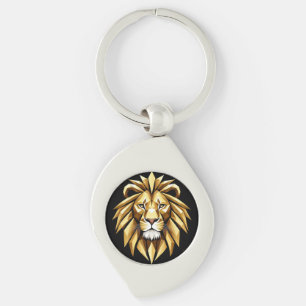Abstract Geometric Lion Art with Intense Gold Tone Keychain