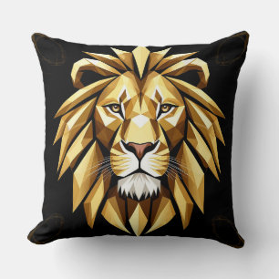 Abstract Geometric Lion Art with Intense Gold Tone Throw Pillow