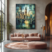 Abstract Geometric London Skyline with Big Ben