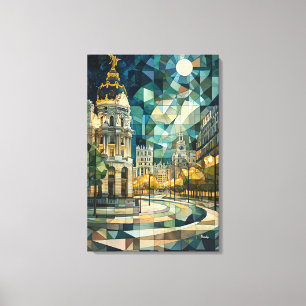 Abstract Geometric Madrid Skyline with Gran Vía Canvas Print